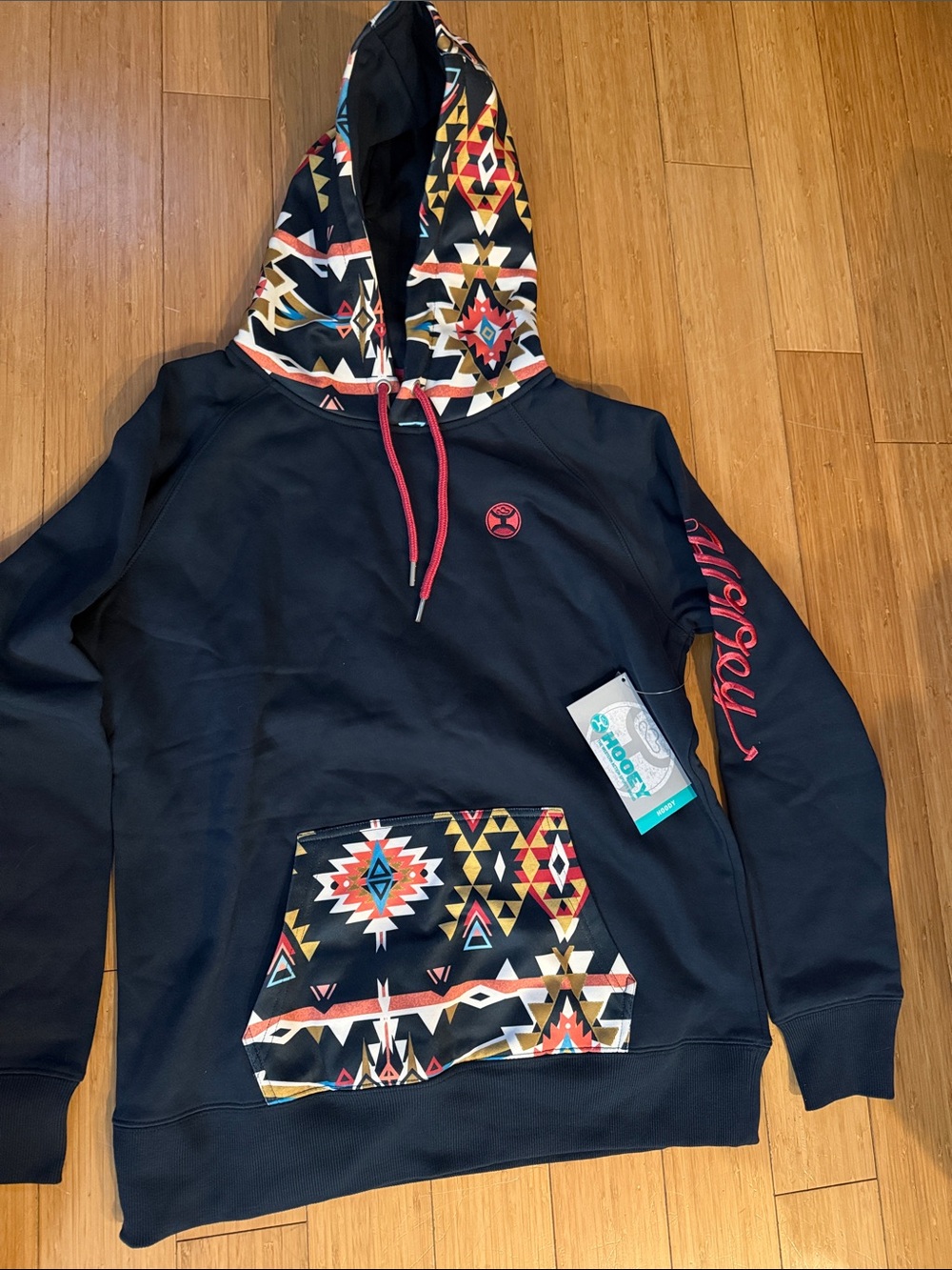 Hooey Black Hoodie with Aztec Accent Hood & Pocket
